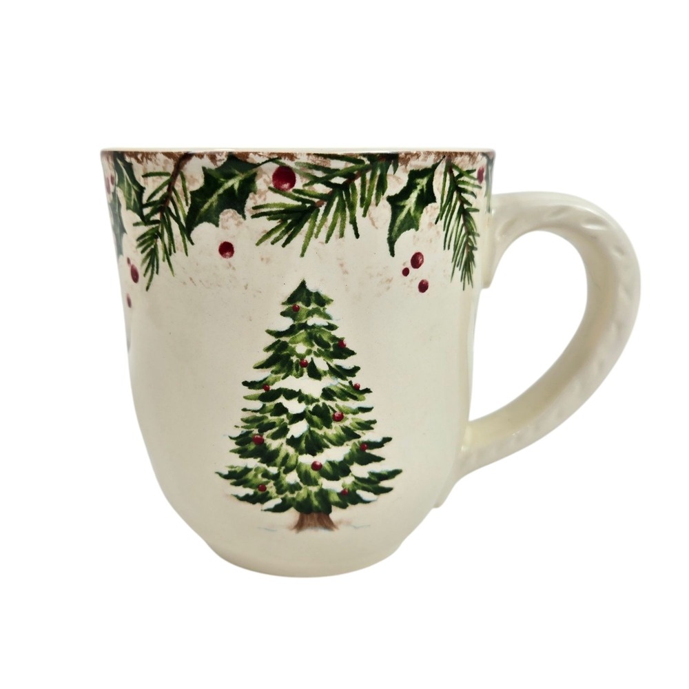 Pier 1 Imports Christmas Tree Coffee Mug WINTER WONDERS Ironstone Retired EUC